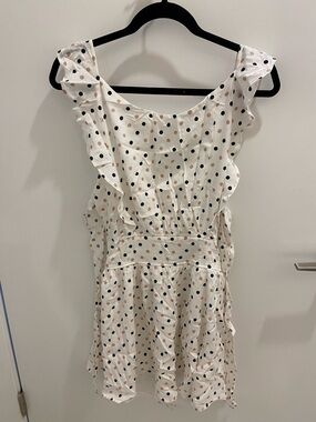 NanaMacs White Polka Dot Ruffle Backless Dress